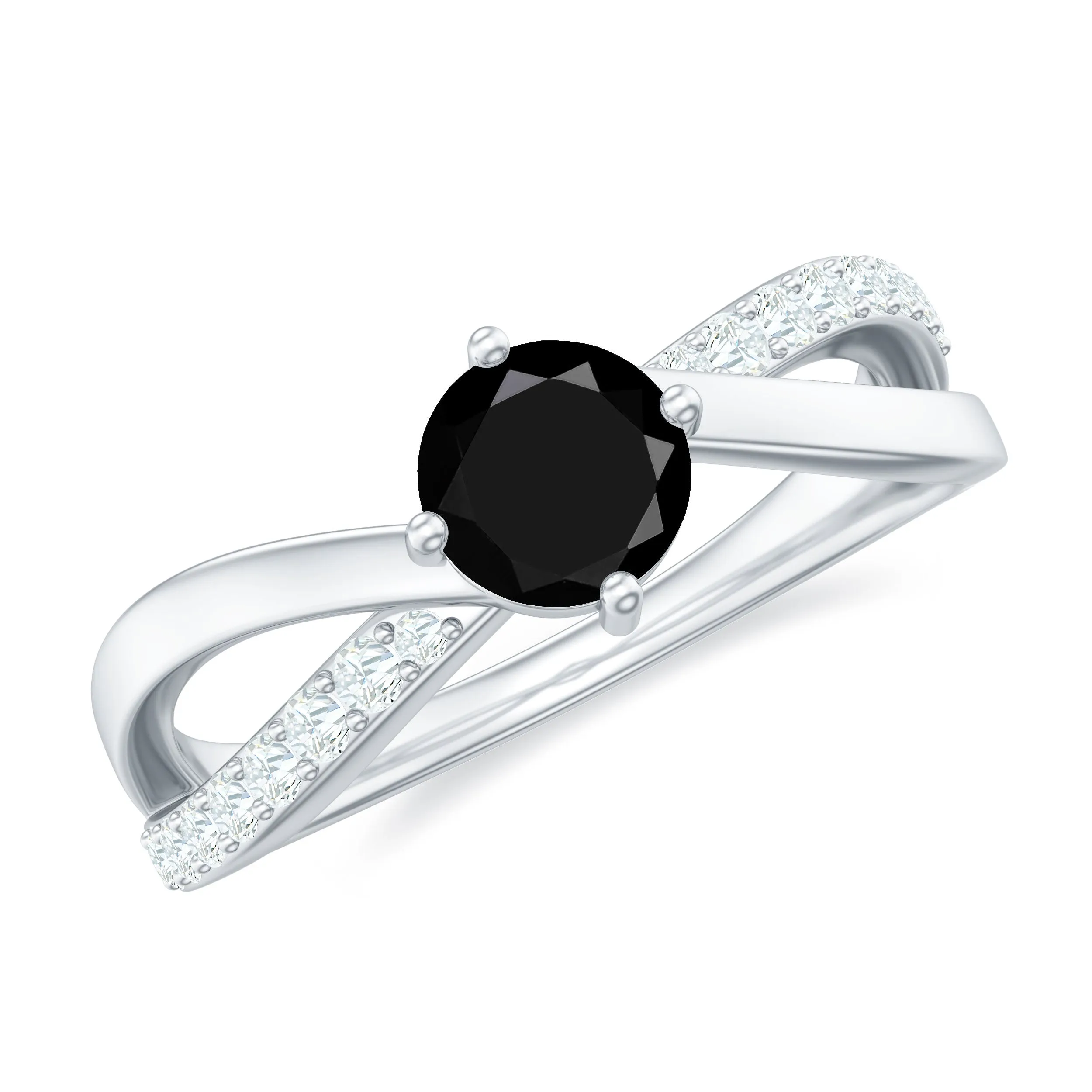 0.50 CT Black Onyx Solitaire and Diamond Infinity Ring