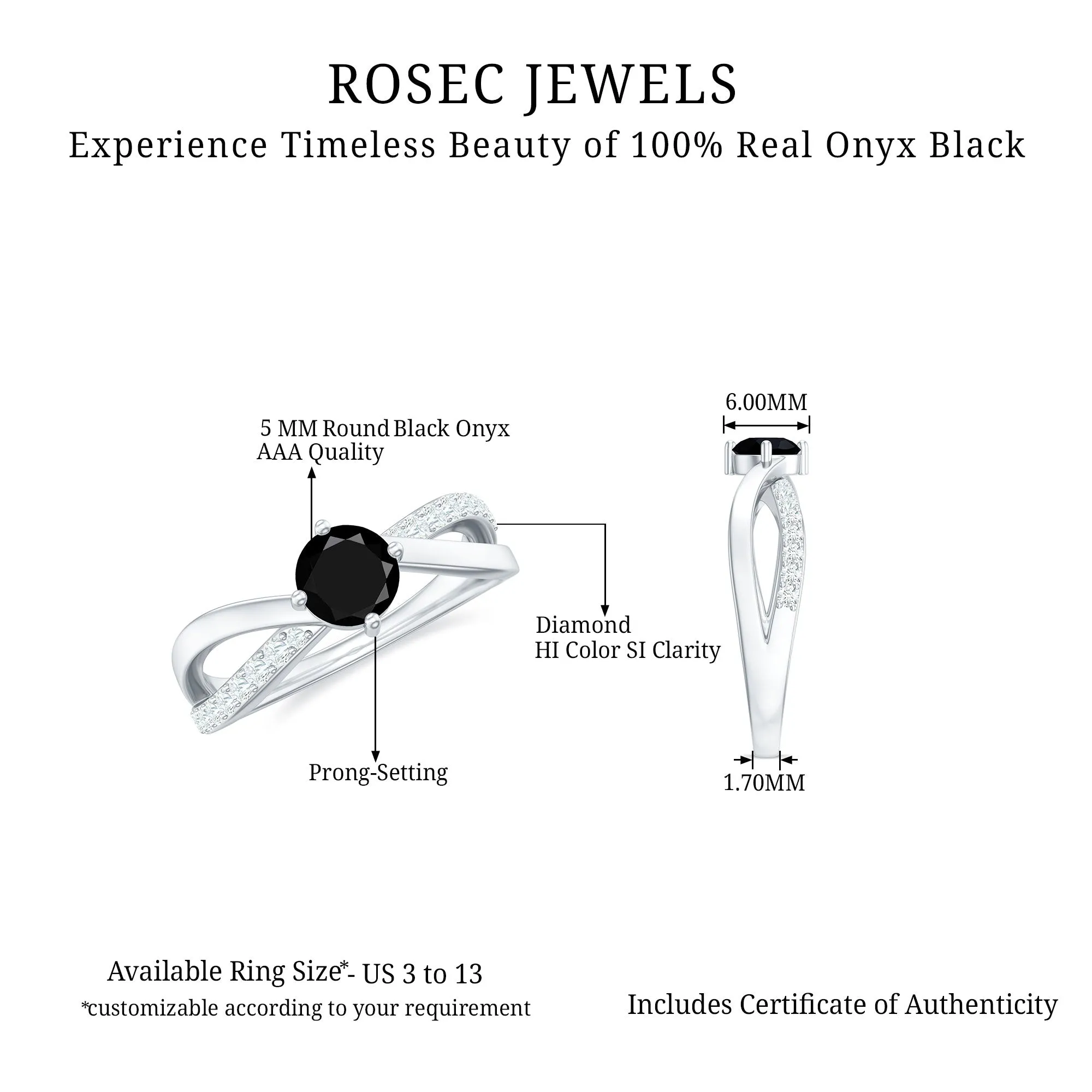 0.50 CT Black Onyx Solitaire and Diamond Infinity Ring