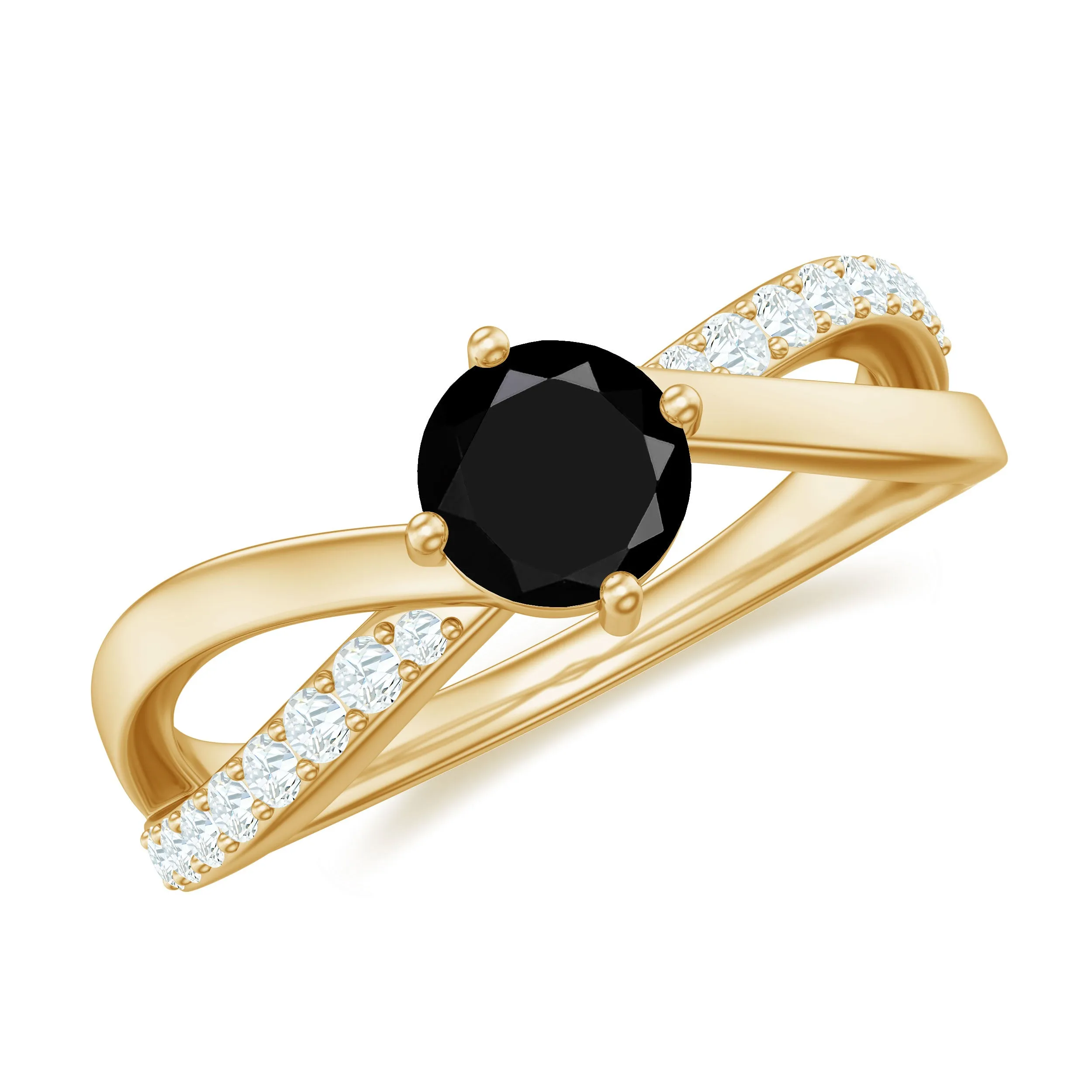 0.50 CT Black Onyx Solitaire and Diamond Infinity Ring