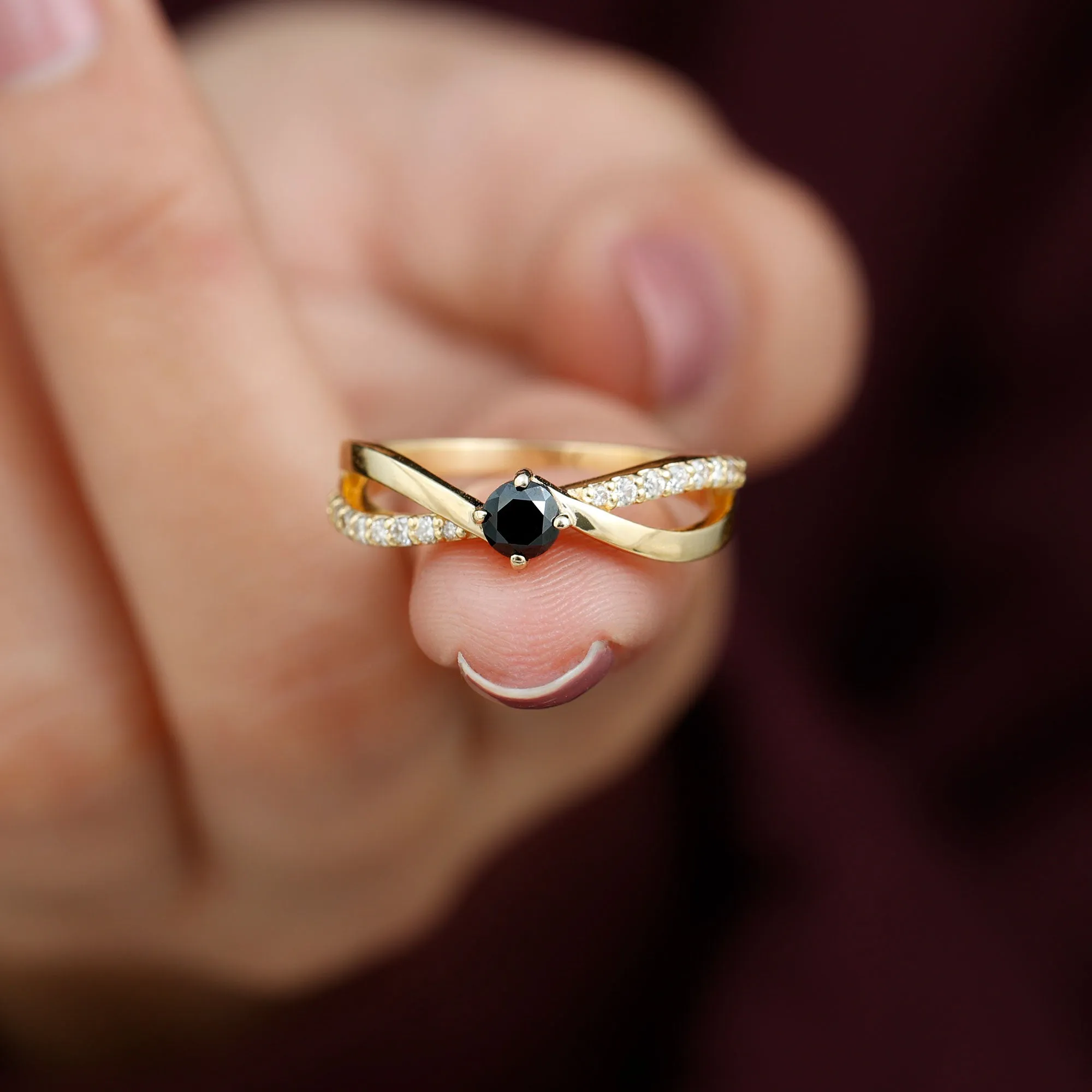 0.50 CT Black Onyx Solitaire and Diamond Infinity Ring