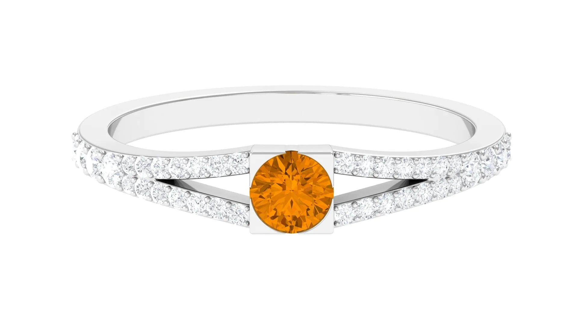 0.50 CT Split Shank Citrine Promise Ring with Diamond Accent