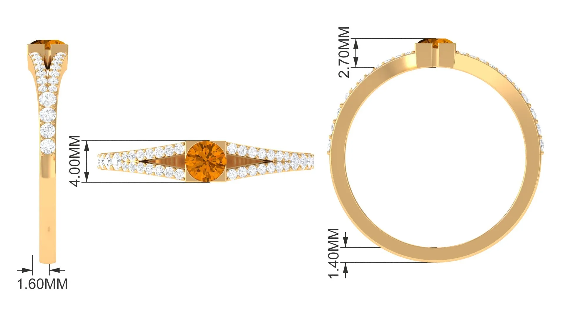 0.50 CT Split Shank Citrine Promise Ring with Diamond Accent