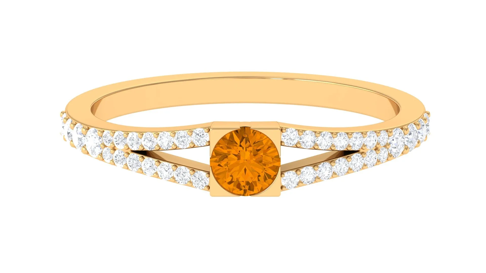 0.50 CT Split Shank Citrine Promise Ring with Diamond Accent