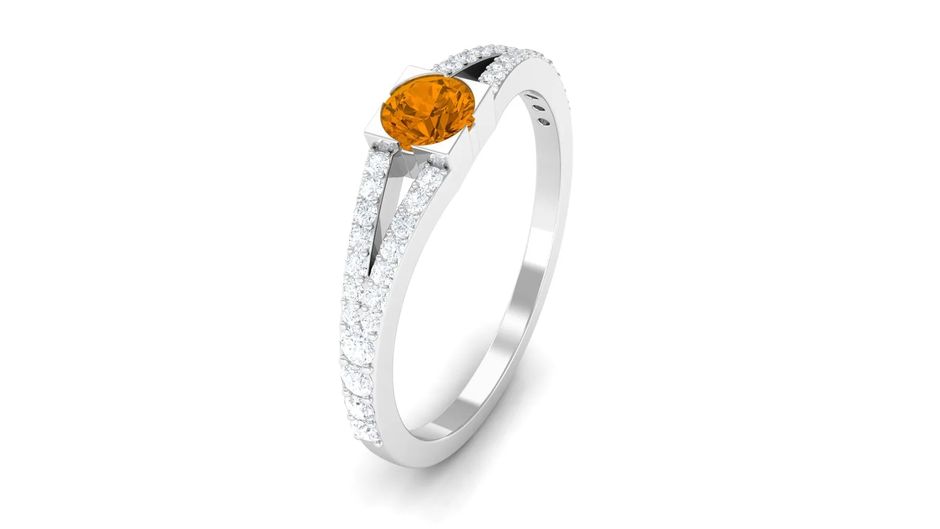 0.50 CT Split Shank Citrine Promise Ring with Diamond Accent