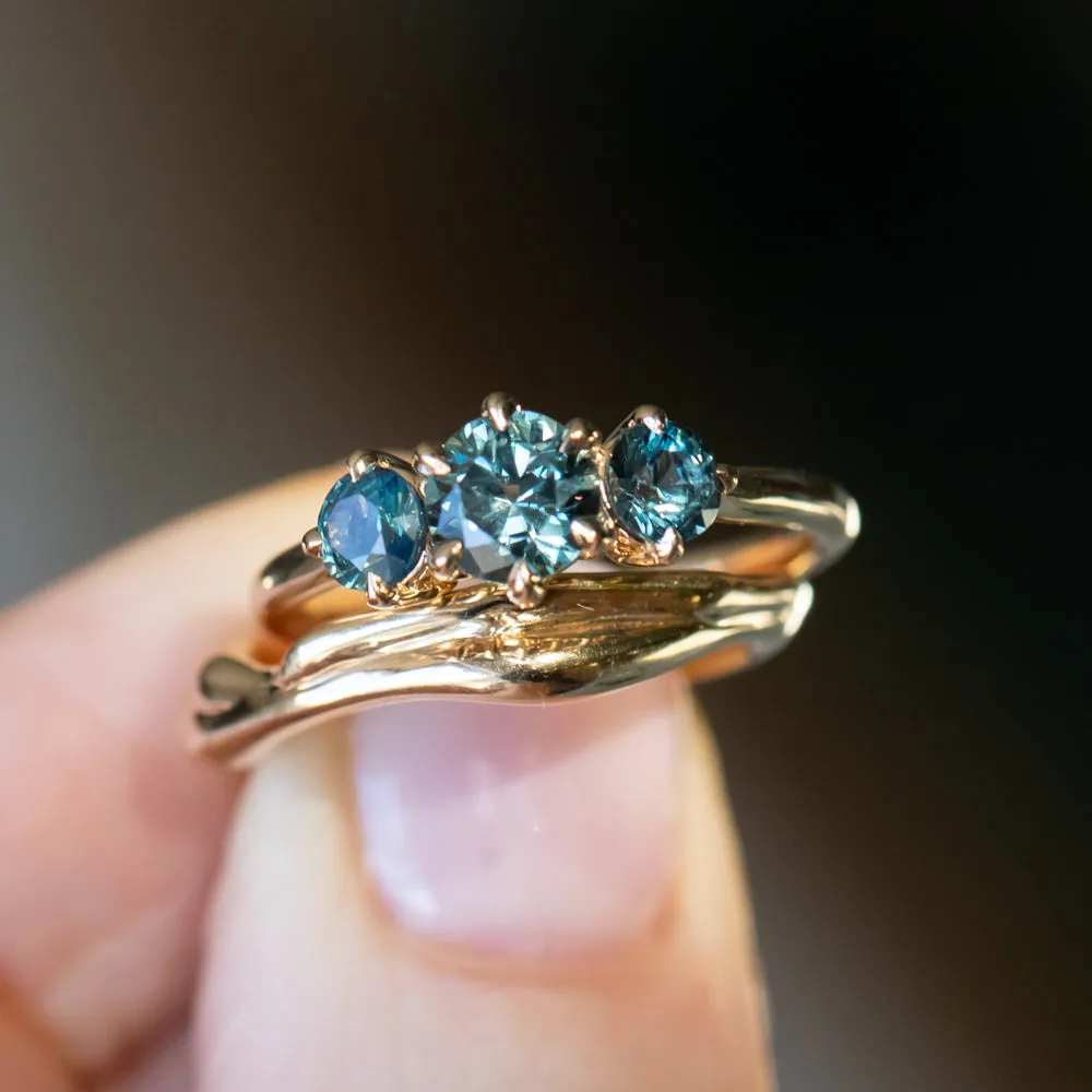 0.82ct Songea and Nigerian Teal Sapphire Three Stone Ring in 14K Yellow Gold