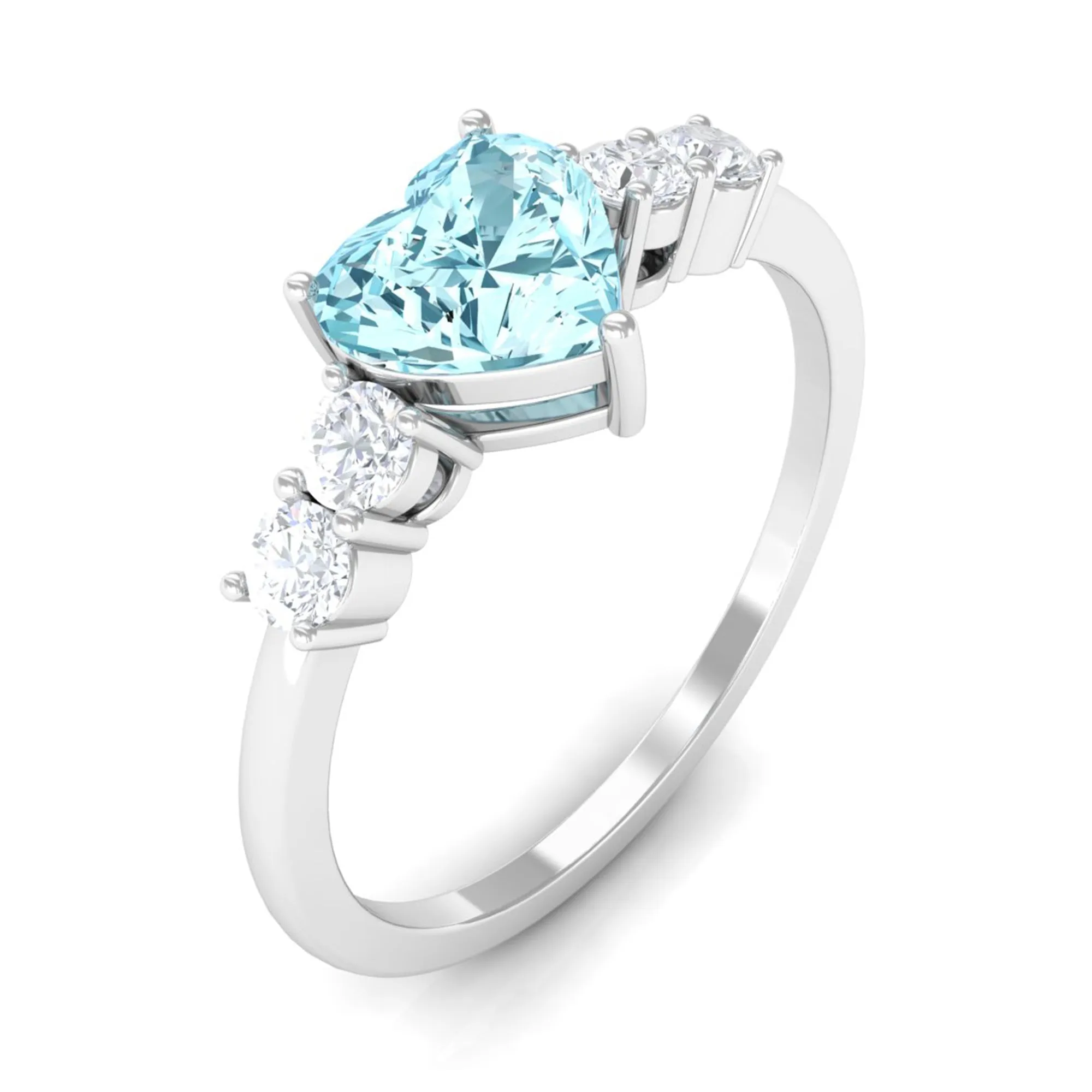 1 CT Heart Shape Aquamarine Solitaire Promise Ring with Diamond