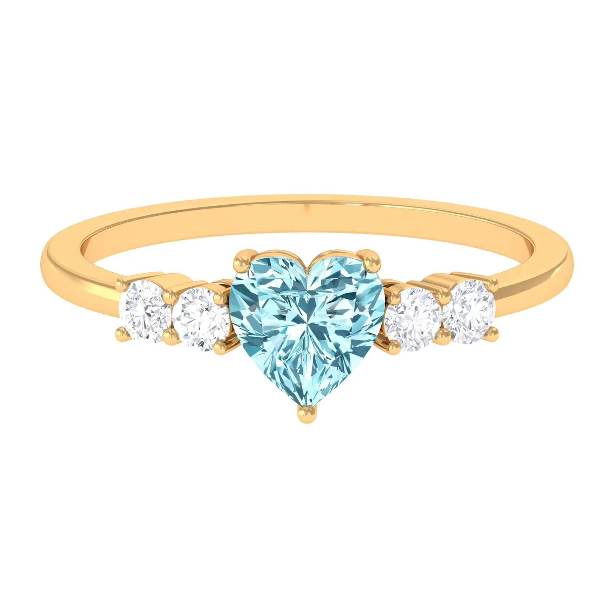 1 CT Heart Shape Aquamarine Solitaire Promise Ring with Diamond