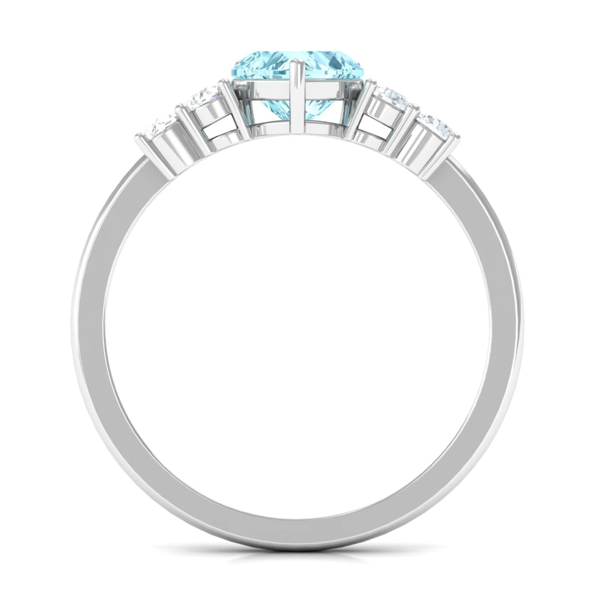 1 CT Heart Shape Aquamarine Solitaire Promise Ring with Diamond