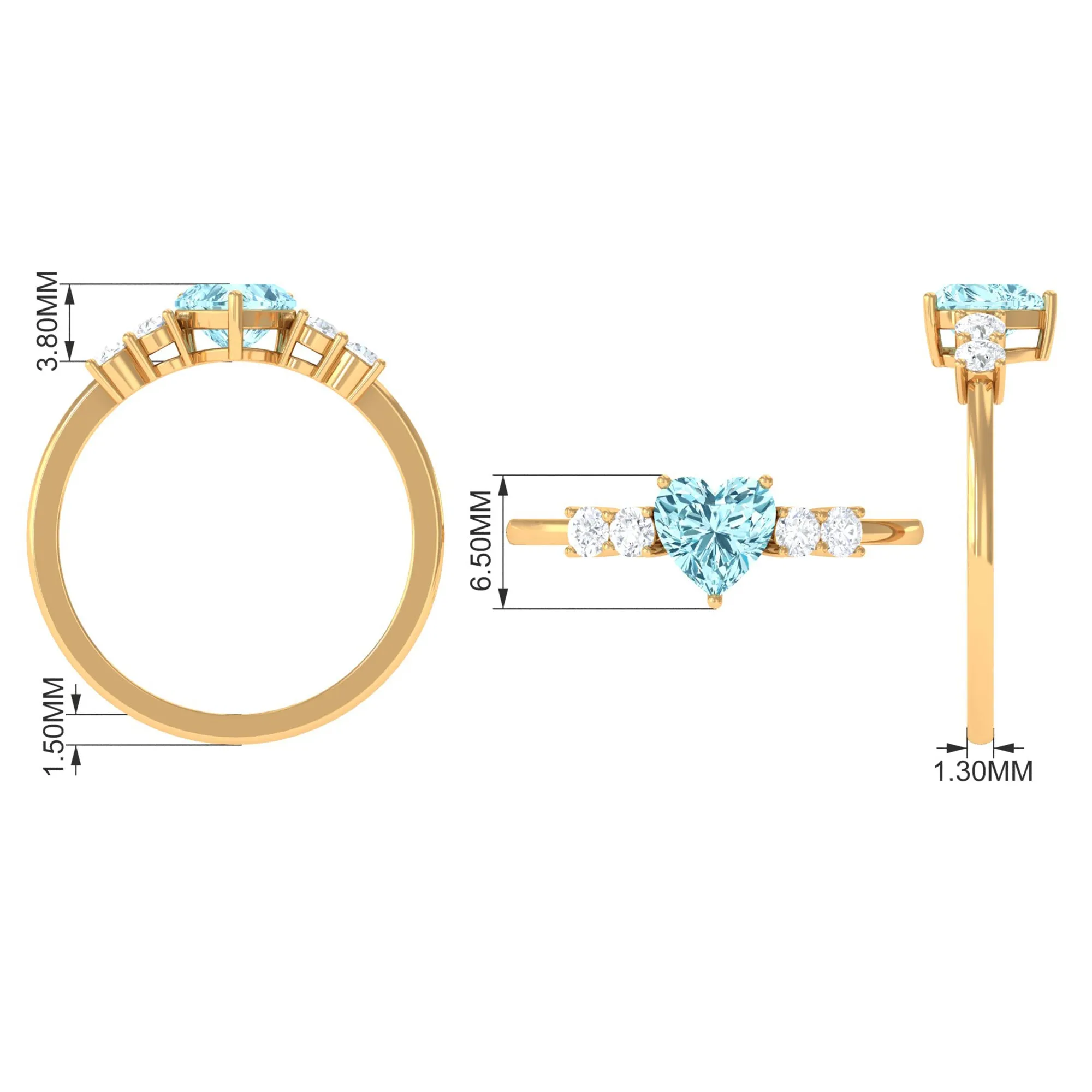 1 CT Heart Shape Aquamarine Solitaire Promise Ring with Diamond