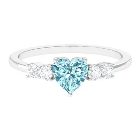 1 CT Heart Shape Aquamarine Solitaire Promise Ring with Diamond