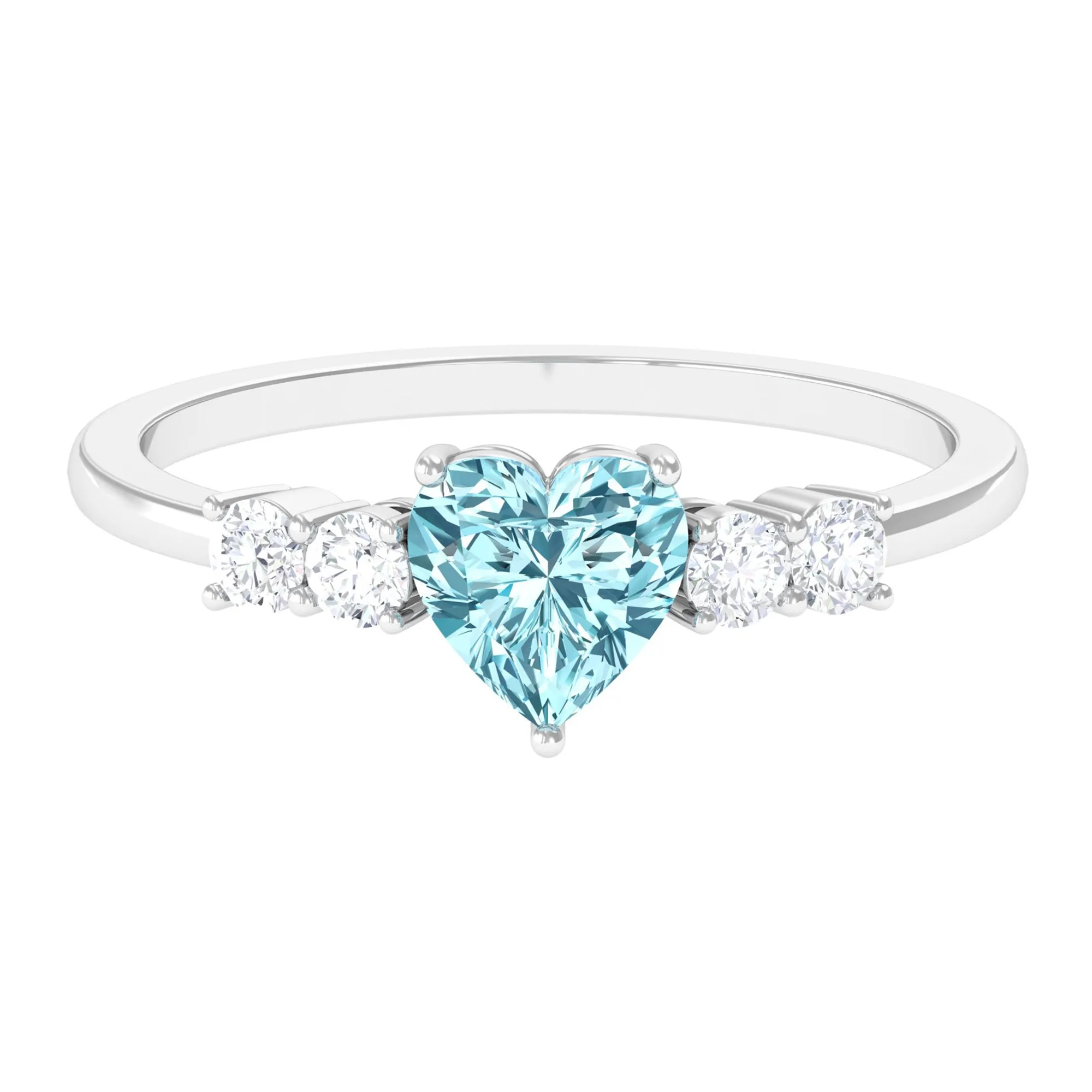 1 CT Heart Shape Aquamarine Solitaire Promise Ring with Diamond