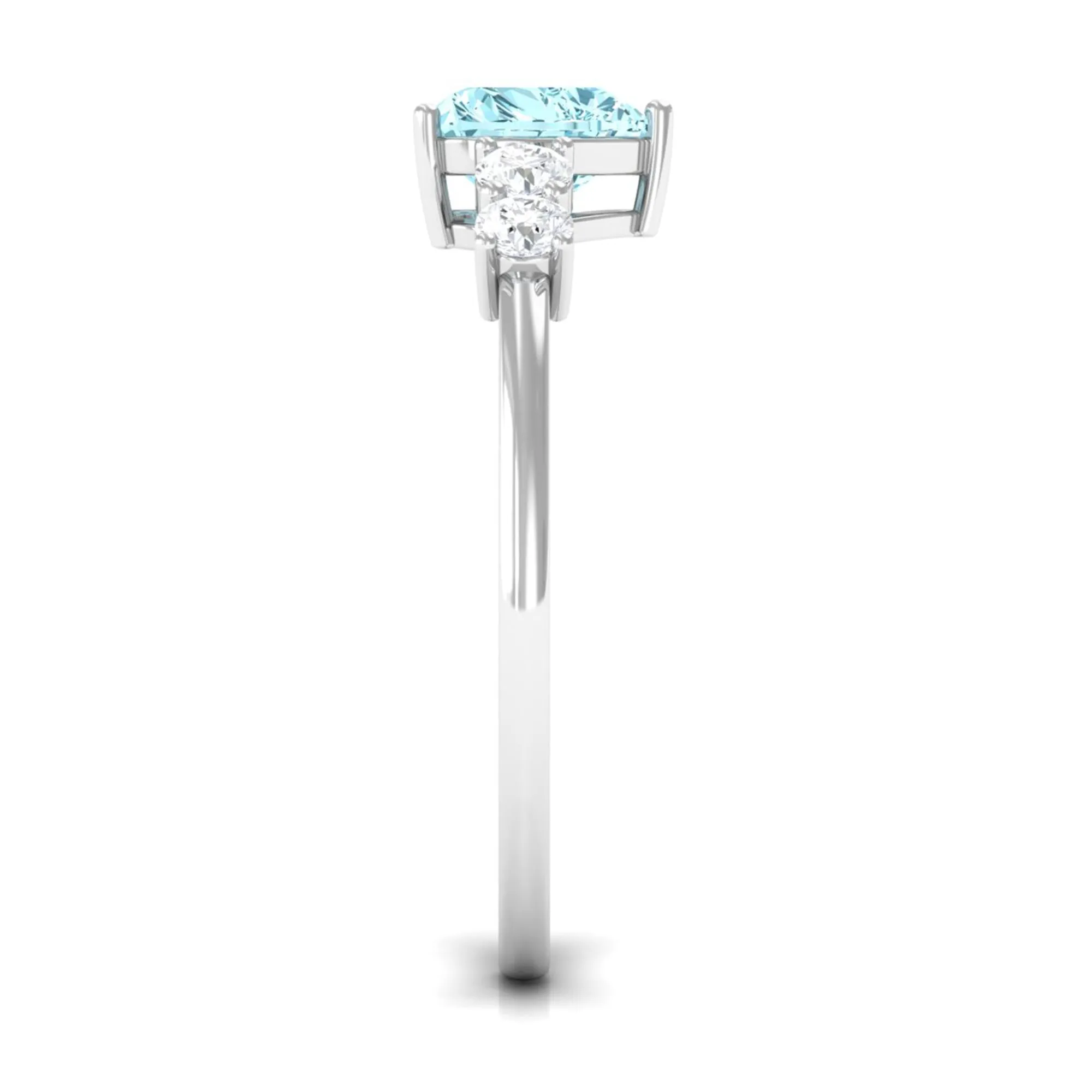 1 CT Heart Shape Aquamarine Solitaire Promise Ring with Diamond