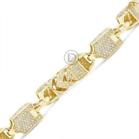 10K Solid Yellow Gold 8.25CT tw Round Cut Custom Diamond Franco Bracelet with Diamond Lock