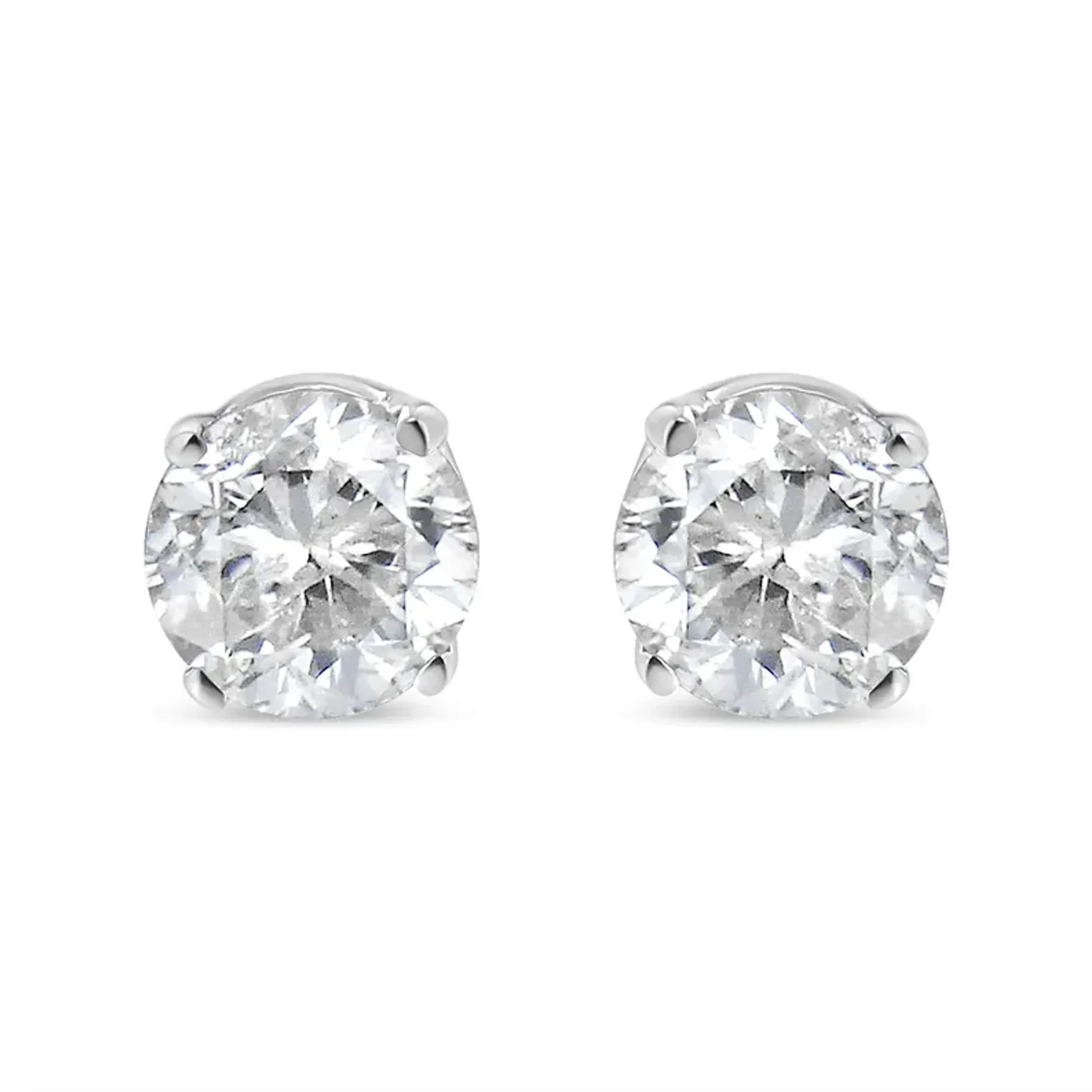 10K White Gold 1/5 Cttw Round Brilliant-Cut Near Colorless Near Colorless Diamond Classic 4-Prong Stud Earrings (I-J Color, I1-I2 Clarity)