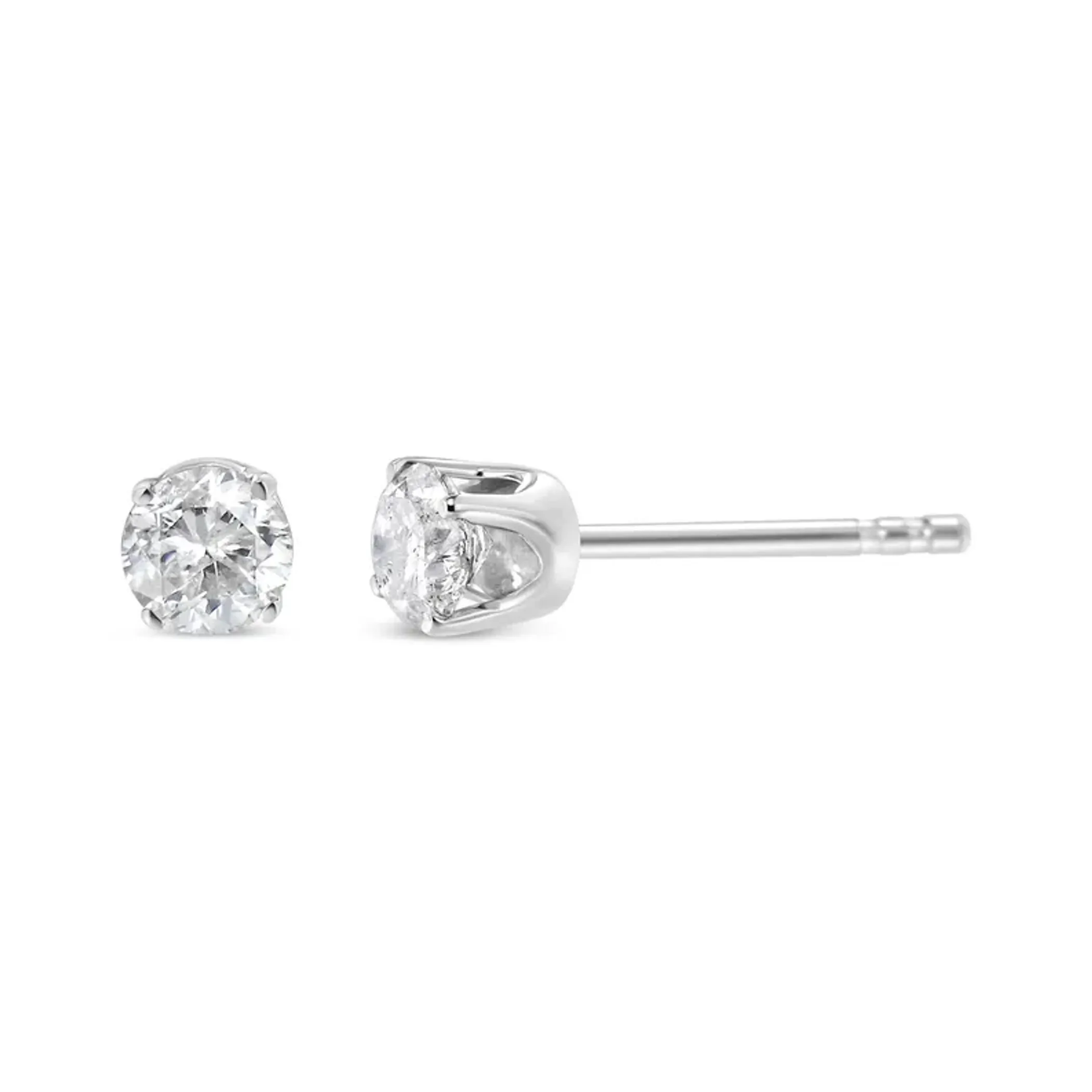 10K White Gold 1/5 Cttw Round Brilliant-Cut Near Colorless Near Colorless Diamond Classic 4-Prong Stud Earrings (I-J Color, I1-I2 Clarity)