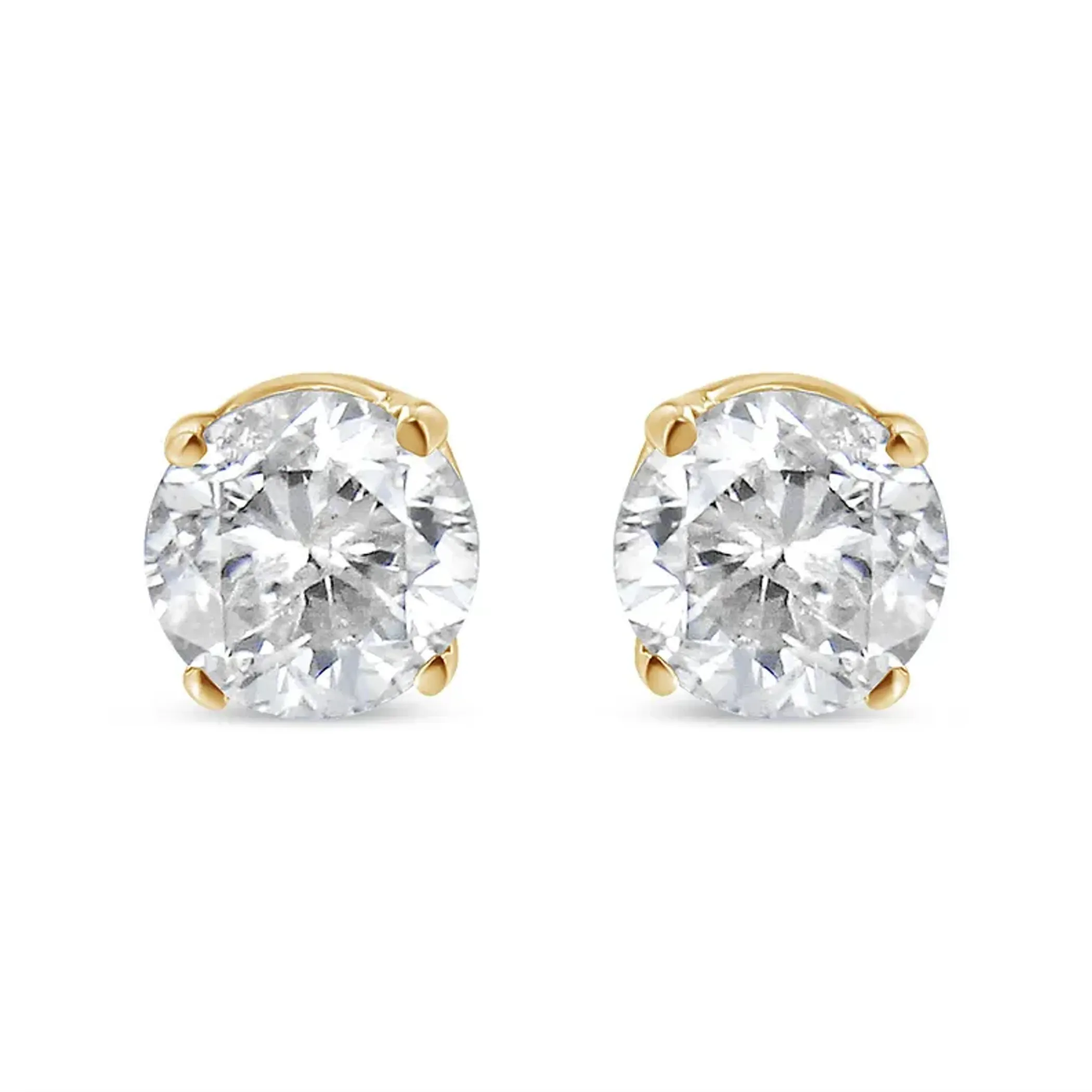 10K Yellow Gold over .925 Sterling Silver 3/8 Cttw Round Brilliant-Cut Diamond Classic 4-Prong Stud Earrings (K-L Color, I2-I3 Clarity)