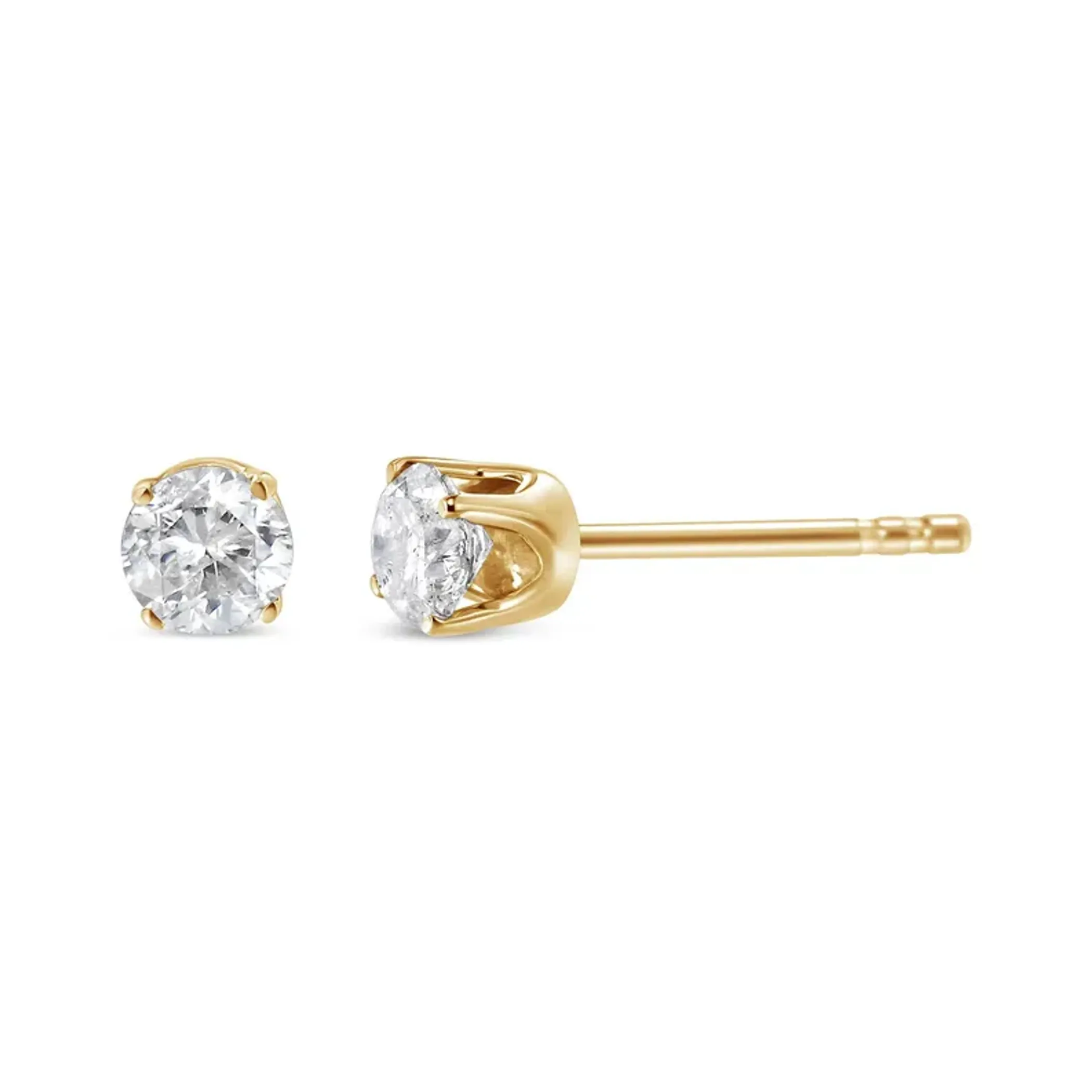 10K Yellow Gold over .925 Sterling Silver 3/8 Cttw Round Brilliant-Cut Diamond Classic 4-Prong Stud Earrings (K-L Color, I2-I3 Clarity)