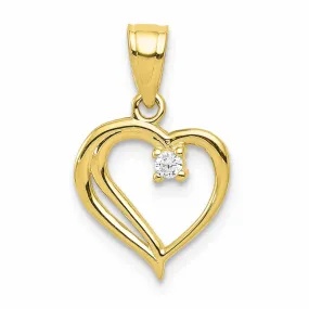 10k Yellow Gold Satin Finish C.Z Heart Pendant