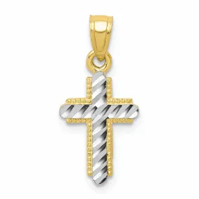 10k Yellow Gold With Rhodium Cross Pendant