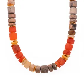 10mm Carnelian, Jasper, Dendrite & Agate 24K Gold Vermeil Necklace