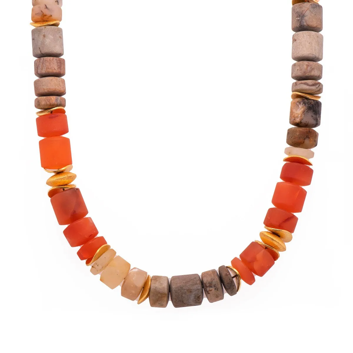 10mm Carnelian, Jasper, Dendrite & Agate 24K Gold Vermeil Necklace