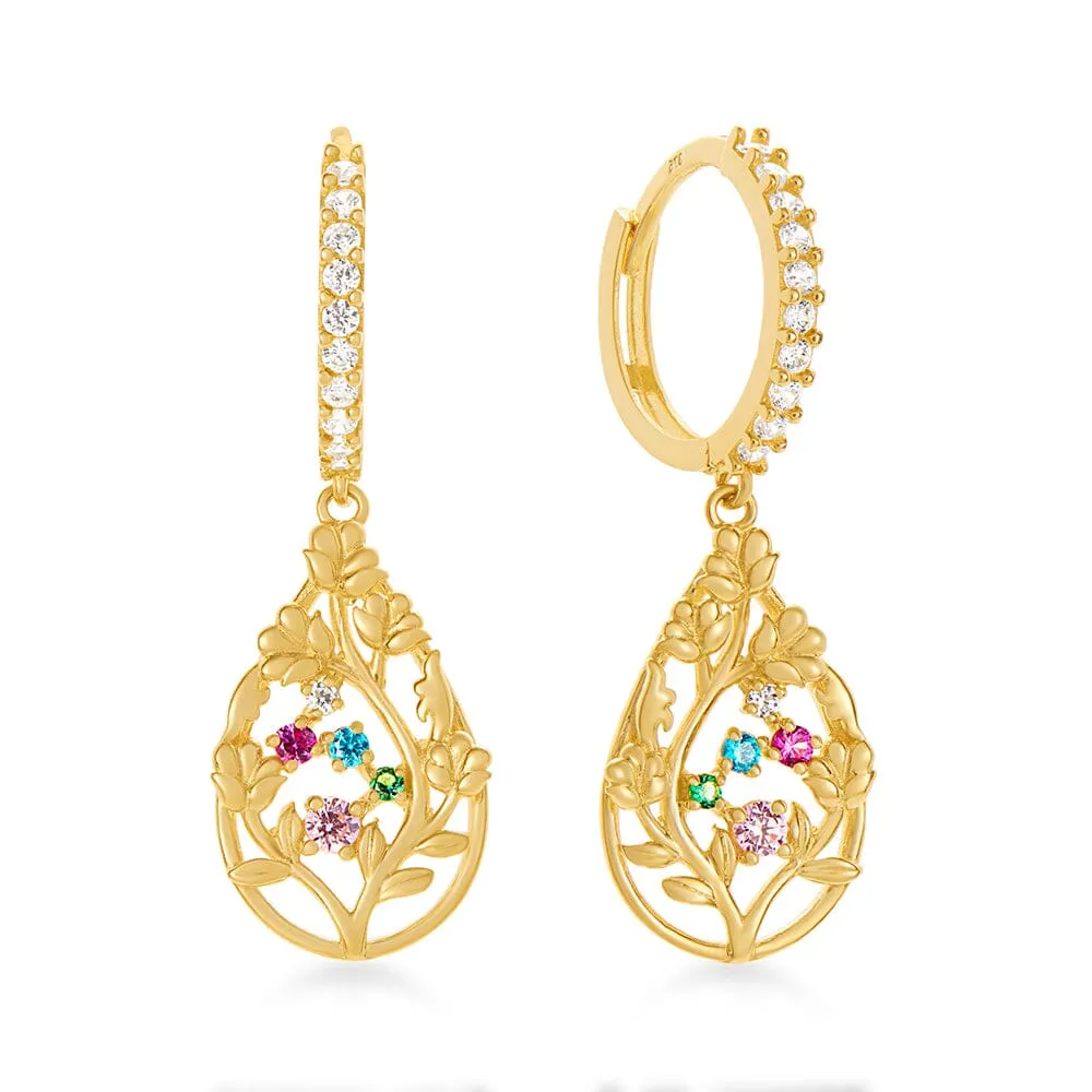 10mm Colourful Drop Hoop Earrings with Cubic Zirconia in 9ct Yellow Gold