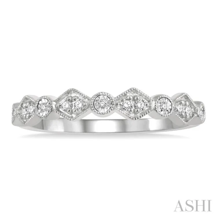 1/10 Ctw Fused Diamond and Circular Shape Mount Round Cut Diamond Stack Band in 14K White Gold