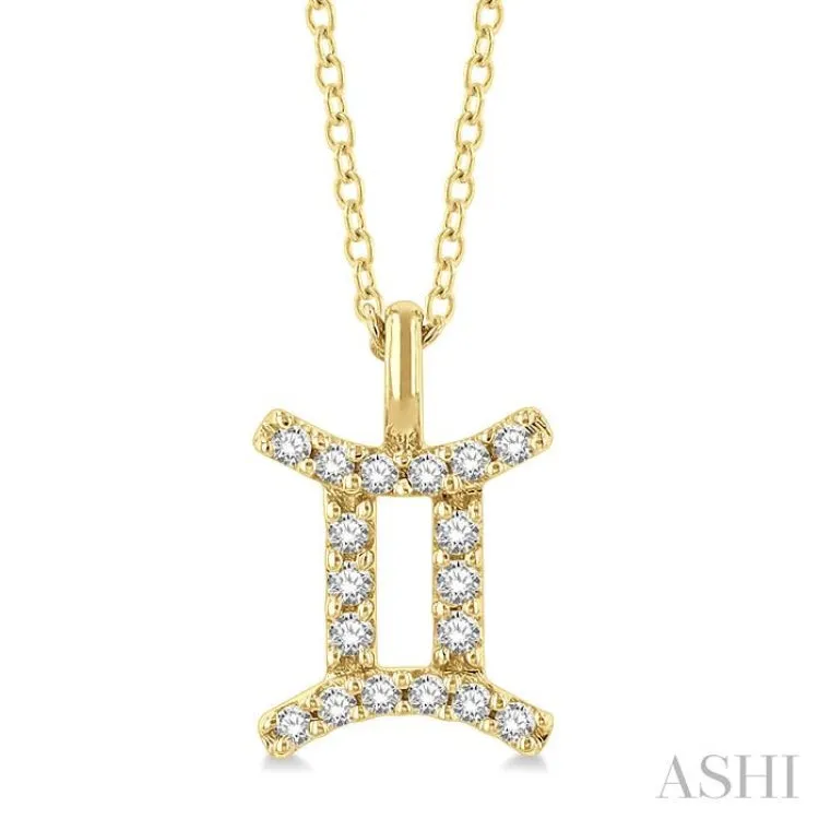 1/10 Ctw Gemini Round Cut Diamond Zodiac Pendant With Chain in 14K Yellow Gold