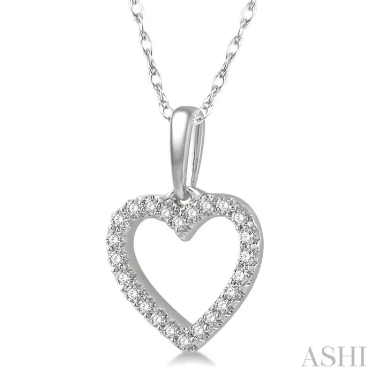 1/10 Ctw Hollow Cut Heart Charm Round Cut Diamond Pendant in 10K White Gold with chain