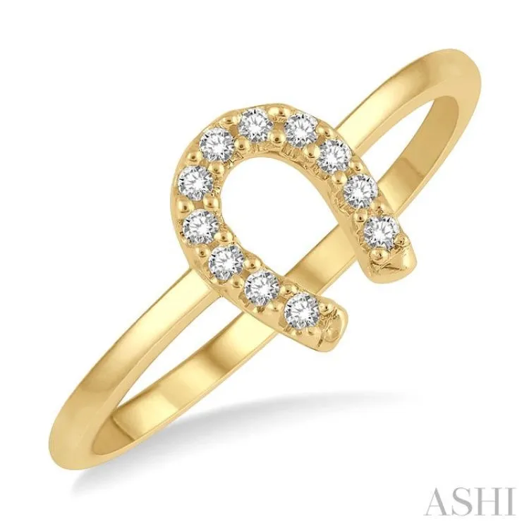 1/10 ctw Horseshoe Charm Round Cut Diamond Petite Fashion Ring in 14K Yellow Gold