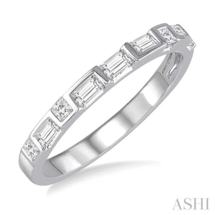 1/3 ctw Zigzag Filled Baguette and Princess Cut Diamond Wedding Band in 14K White Gold