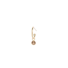 14k dangle itty bitty peace sign charm huggie hoop