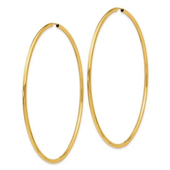 14K Endless 69 mm Wide 2 mm thick Hoop Earrings