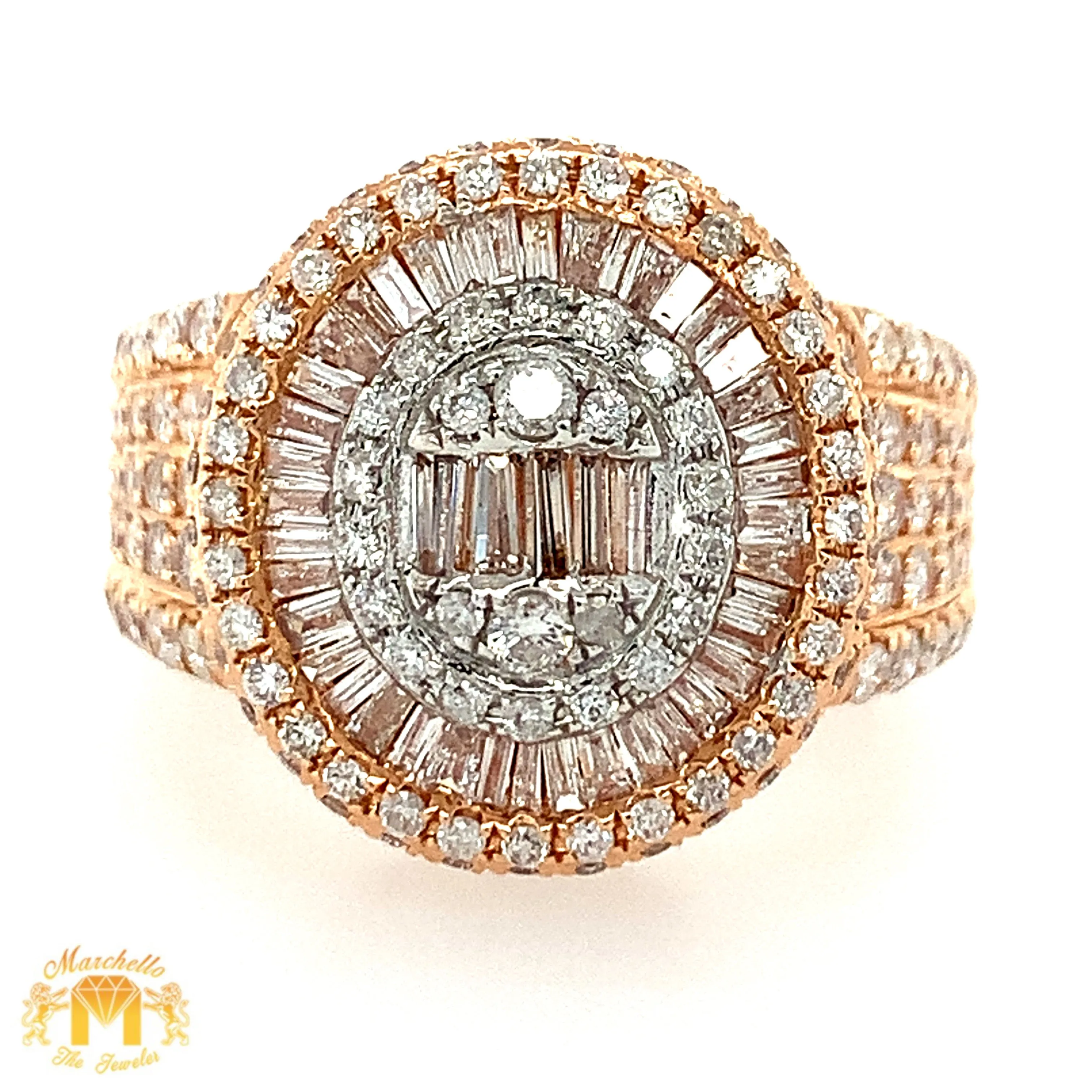 14k Gold Baguette Cake Diamond Ring (side diamonds, choose gold color)