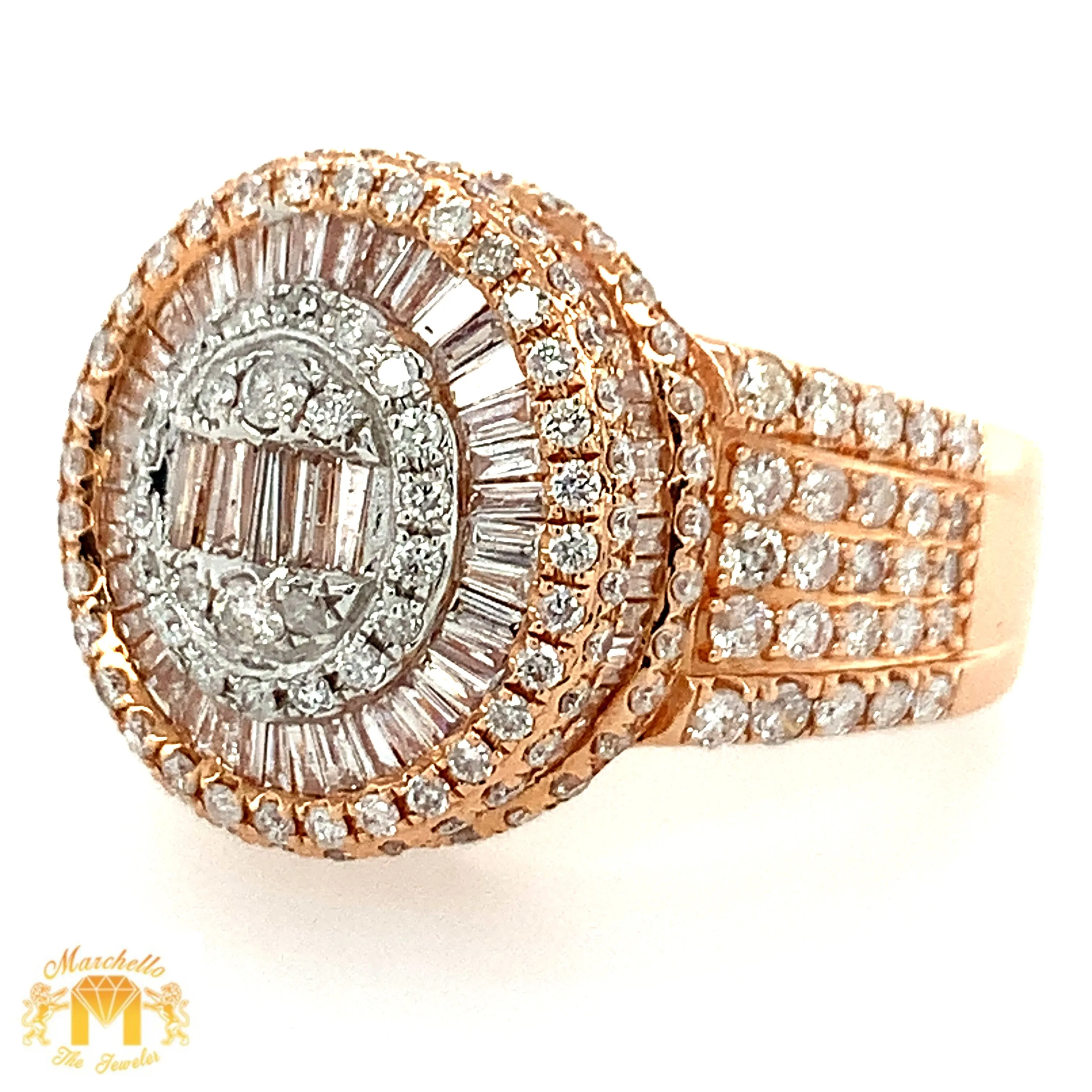 14k Gold Baguette Cake Diamond Ring (side diamonds, choose gold color)