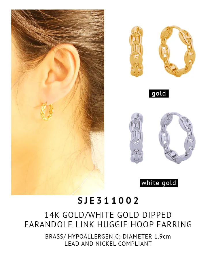 14K Gold Dipped Farandole Link Huggie Hoop Earring