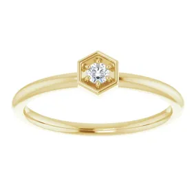 14K Gold Natural Diamond Hexagon Stackable Ring