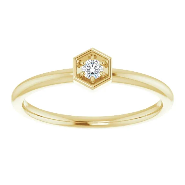 14K Gold Natural Diamond Hexagon Stackable Ring