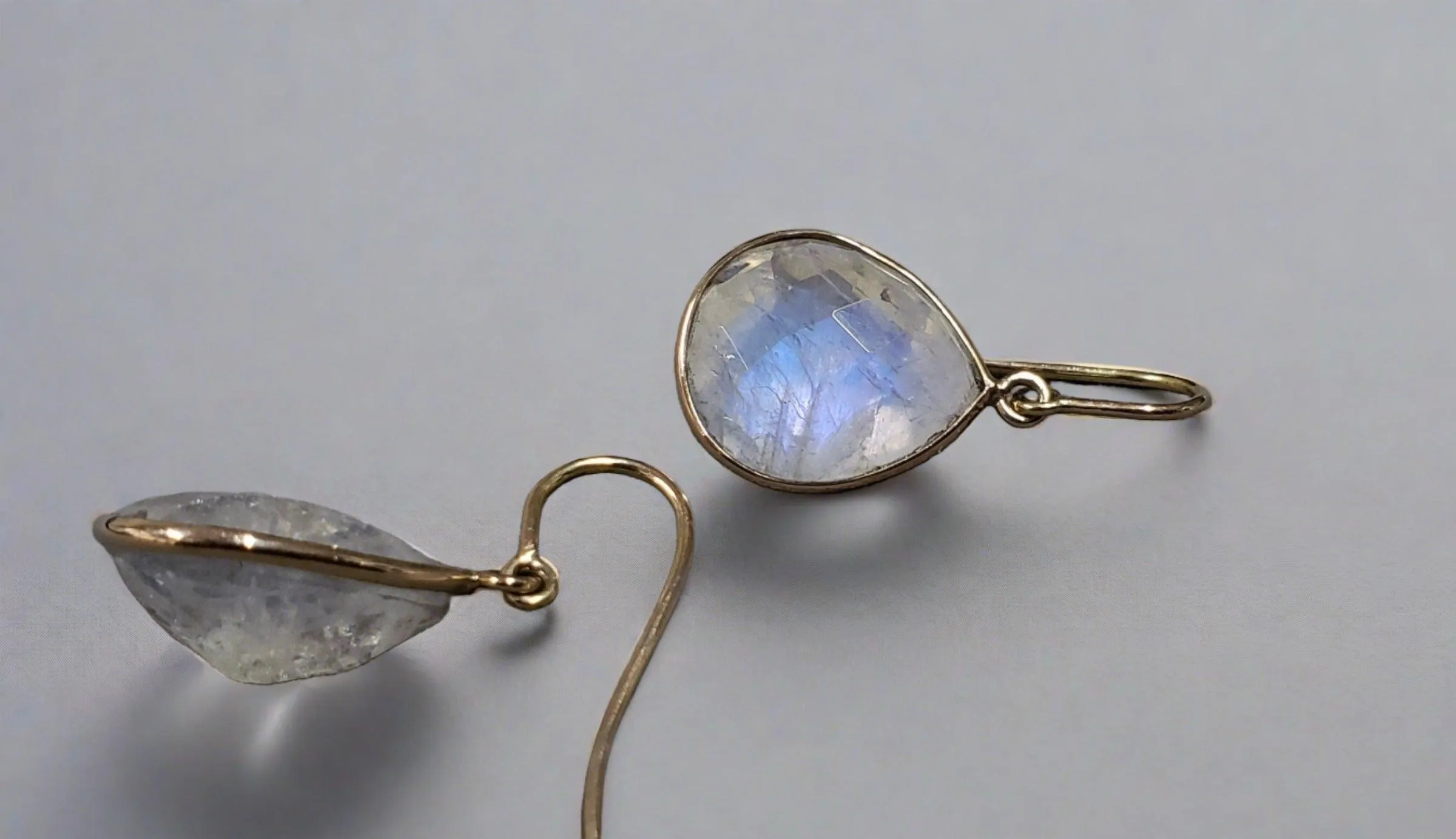 14k Gold Rainbow Moonstone Earrings