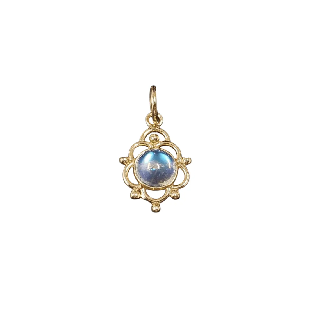 14k Round Cabochon Rainbow Moonstone Designer Pendant