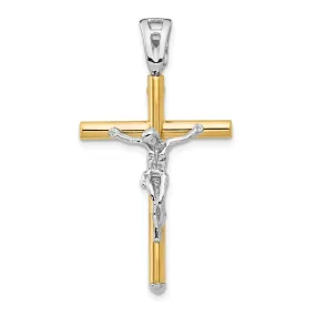 14k Two Tone Gold Polished Crucifix Pendant