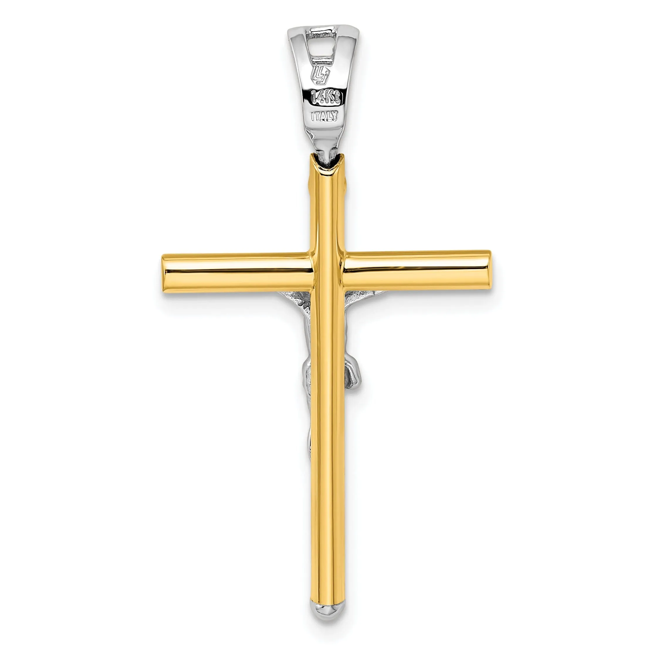 14k Two Tone Gold Polished Crucifix Pendant