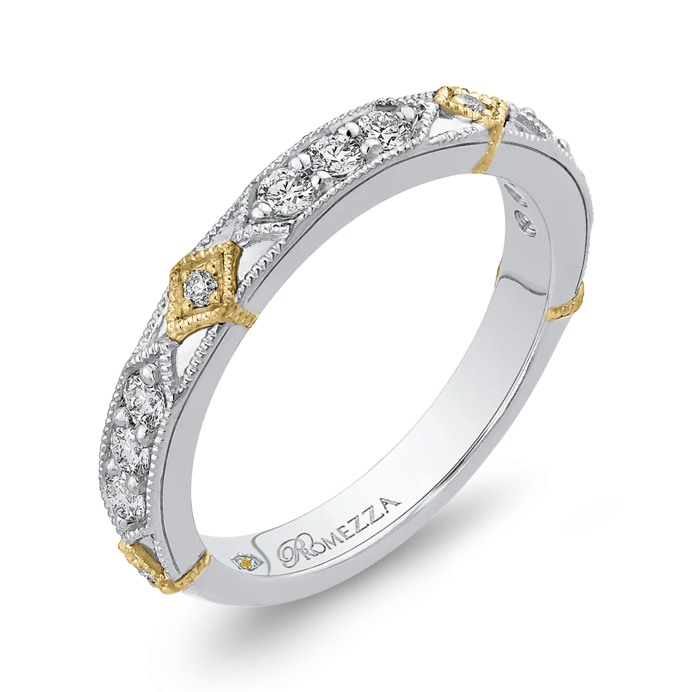 14K Two Tone Gold Round Diamond Wedding Band