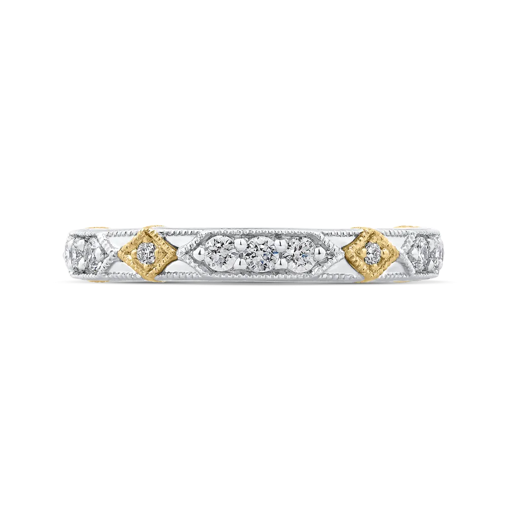 14K Two Tone Gold Round Diamond Wedding Band