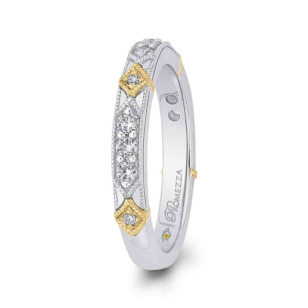 14K Two Tone Gold Round Diamond Wedding Band