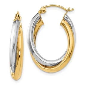 14k Two tone Oval Hinged Hoop Earrings