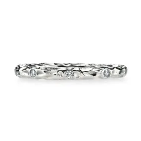 14K White Gold 0.14ct. Bezel Set Diamond Textured Stackable Fashion Ring