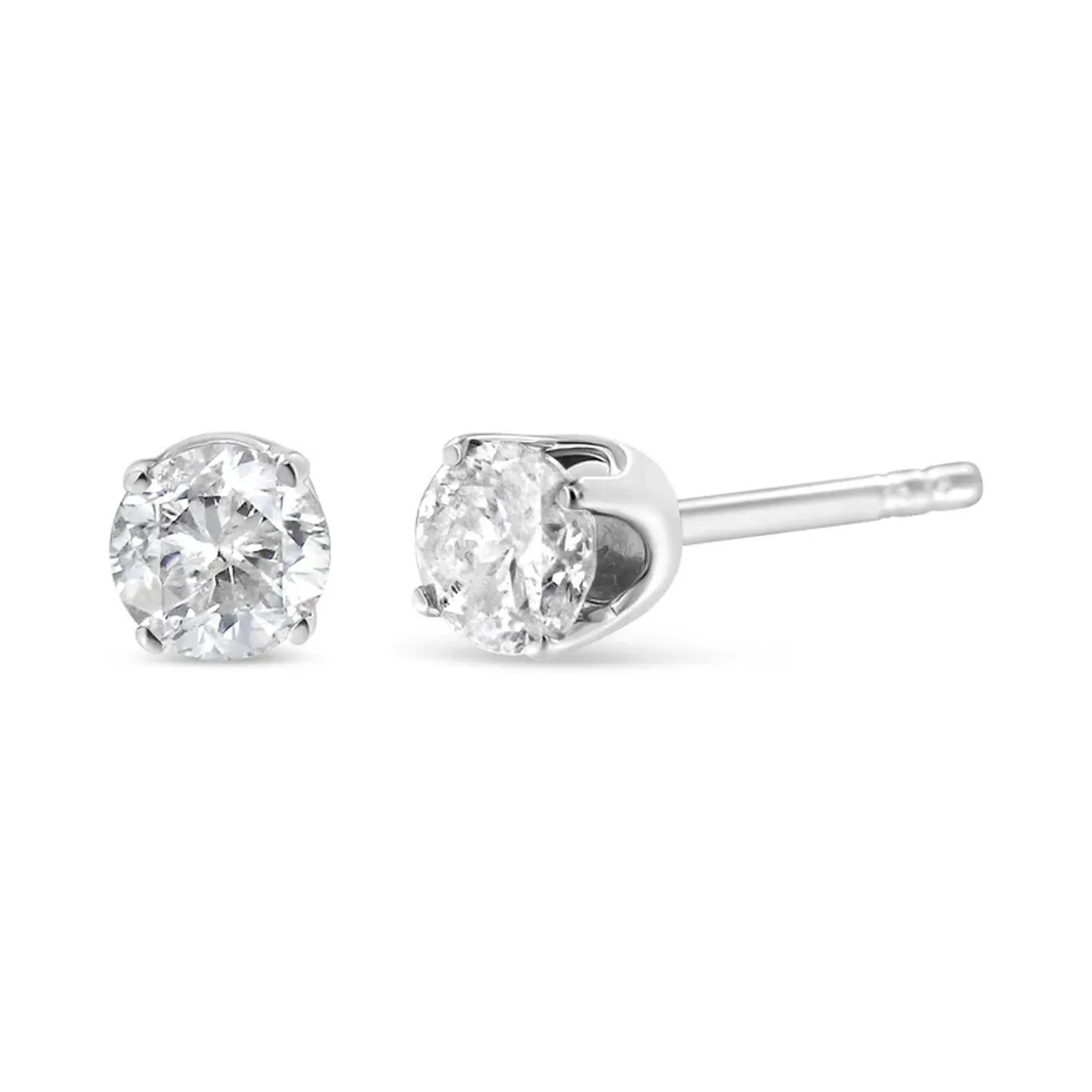 14K White Gold 1/10 Cttw Round Brilliant-Cut Near Colorless Diamond Classic 4-Prong Stud Earrings (I-J Color, VS1-VS2 Clarity)