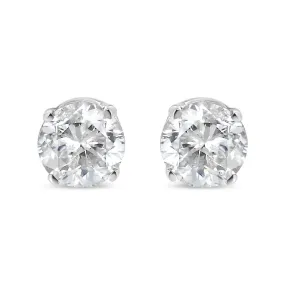 14K White Gold 1/10 Cttw Round Brilliant-Cut Near Colorless Diamond Classic 4-Prong Stud Earrings (I-J Color, VS1-VS2 Clarity)