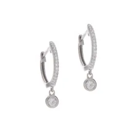 14k White Gold Bezel Drop Baby Hoops